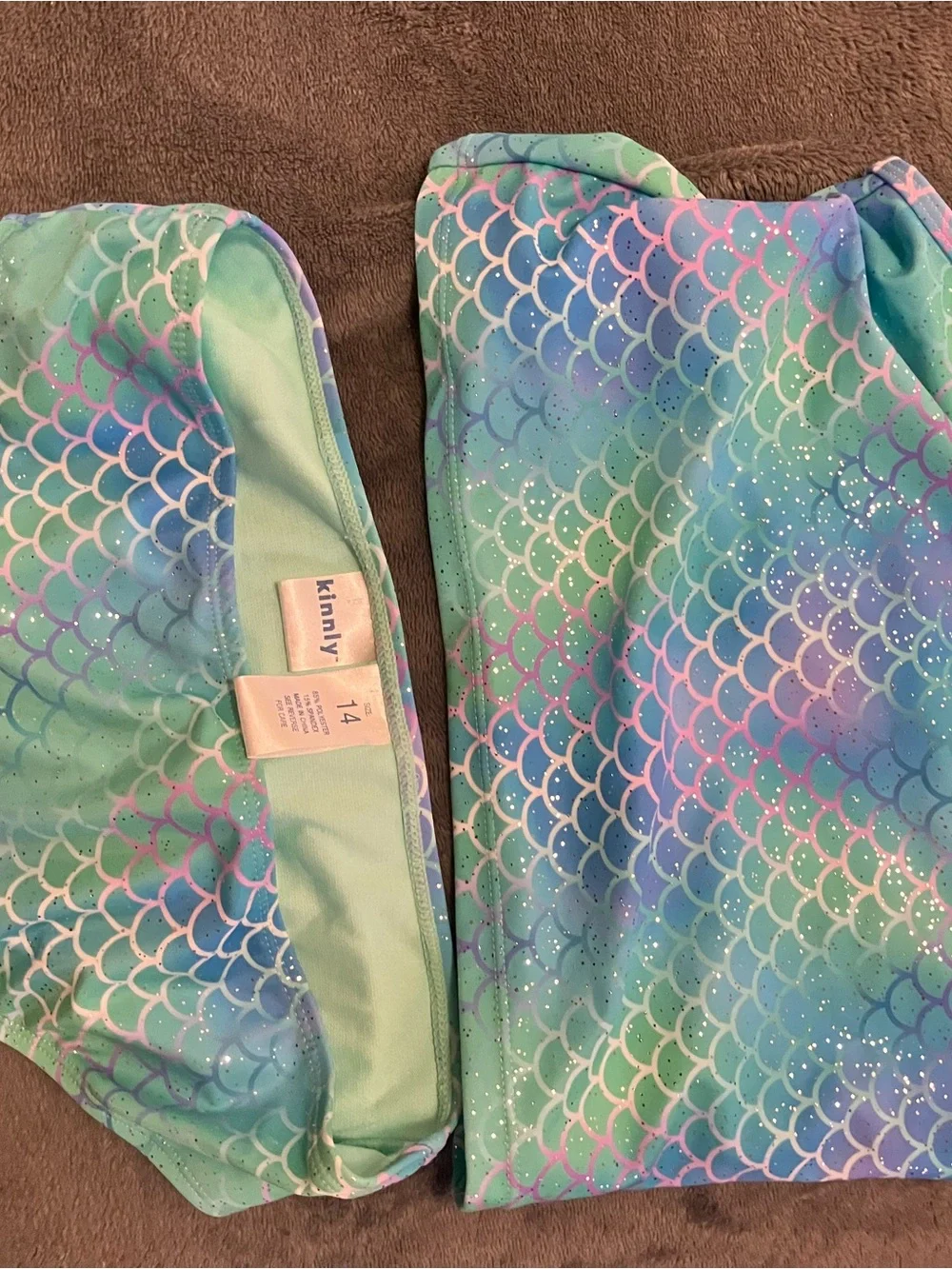 Girls Mermaid Scale Glitter Bikini Set - Turquoise, Aqua & Purple